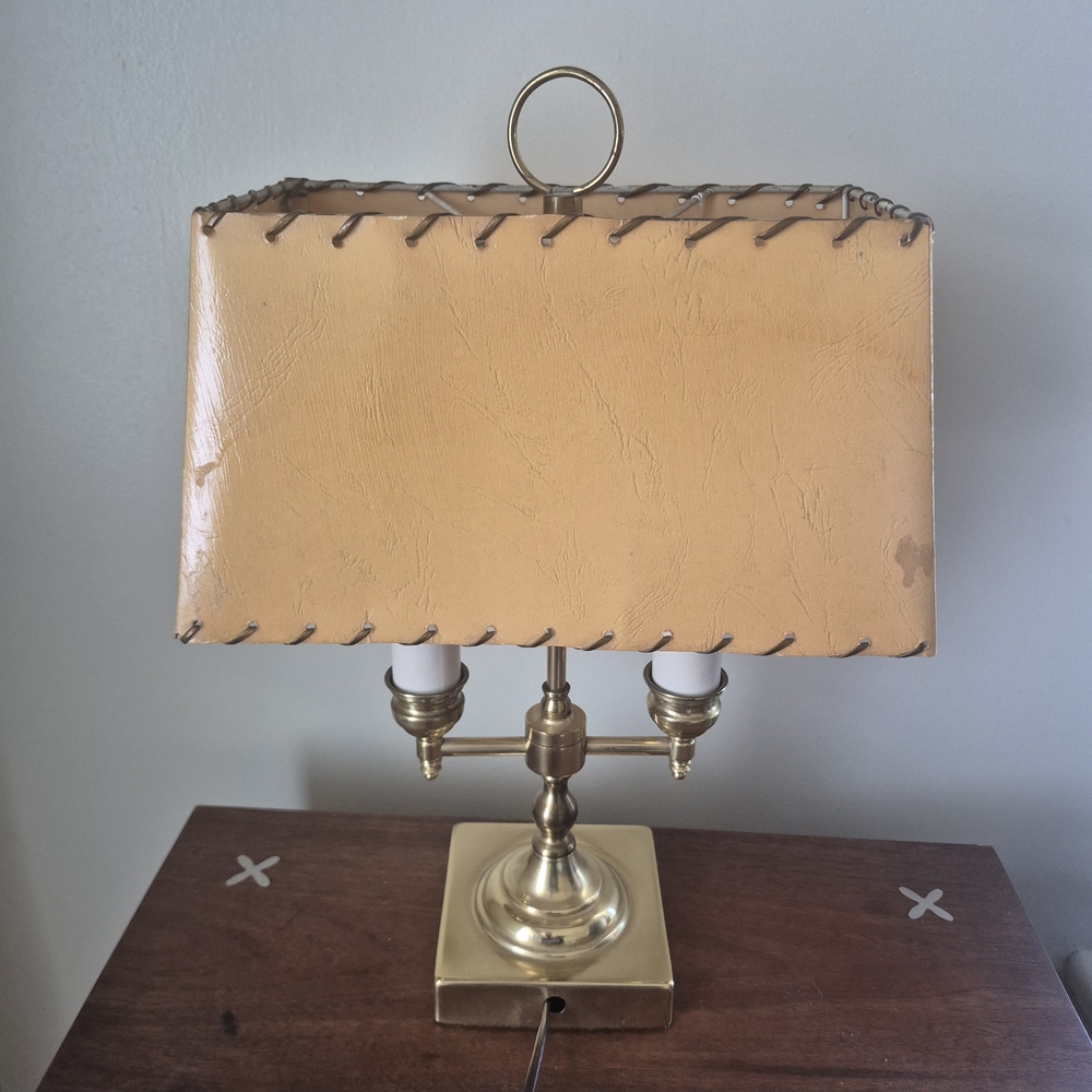 Elegant Tan Table Lamp with Gold Accents